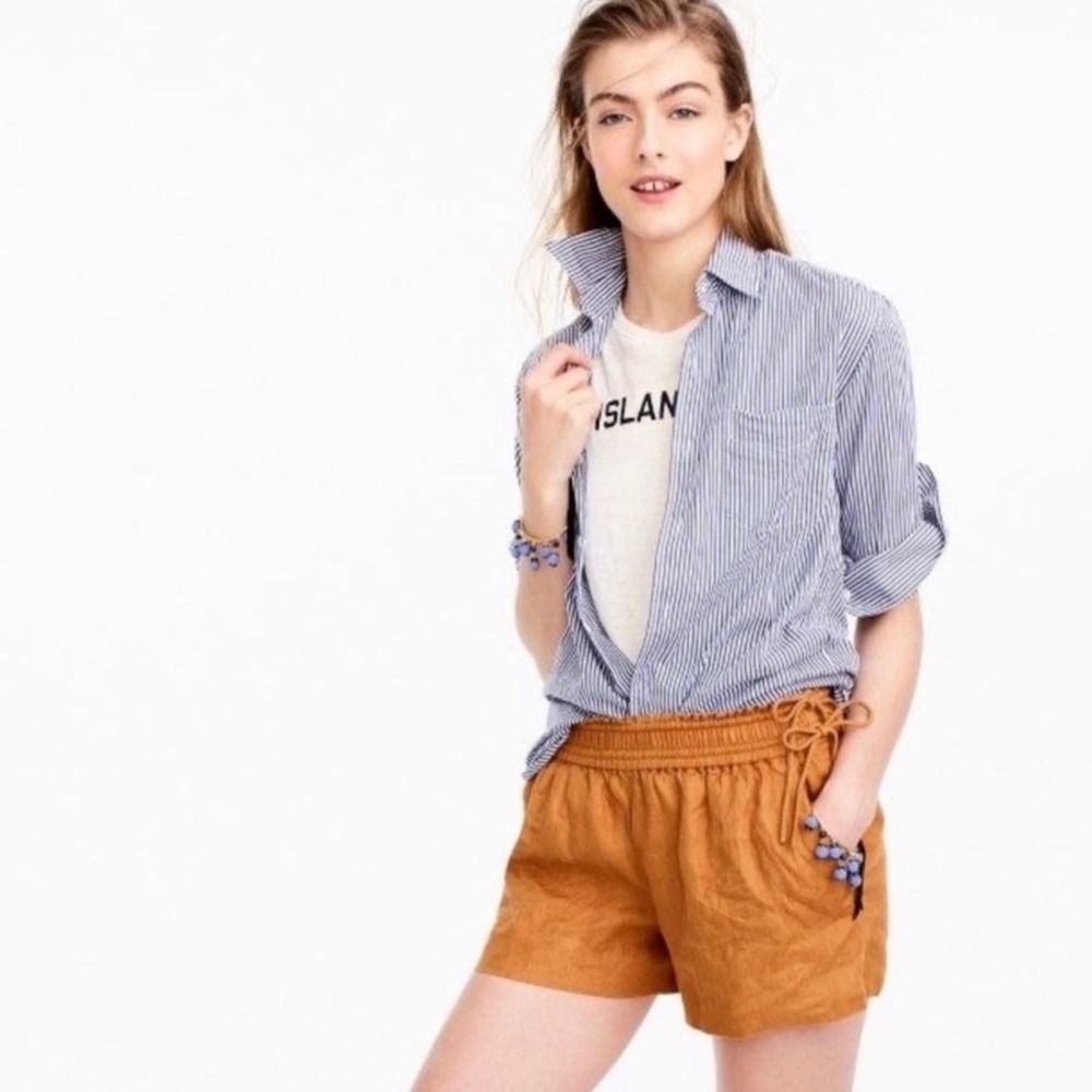 J. Crew Linen Shorts Womens Small Burnt Orange Excellent Side Tie High Rise
